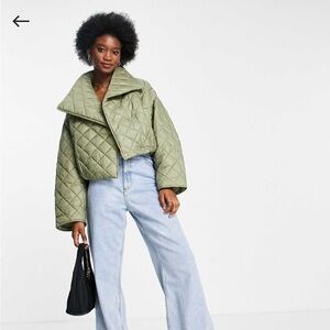 ASOS Quilted Cropped Jacket in green
